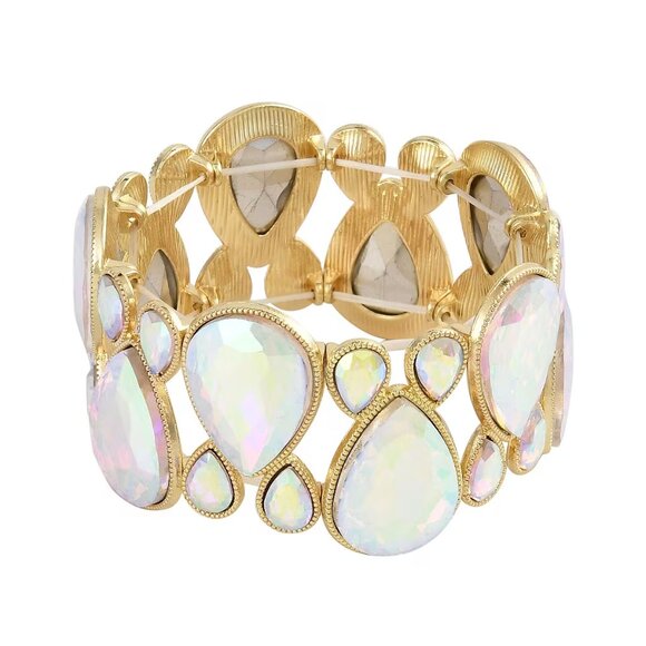 Jewelry - White Mystic Color AB Glass Bracelet in Goldtone (6.5-7.0 In)